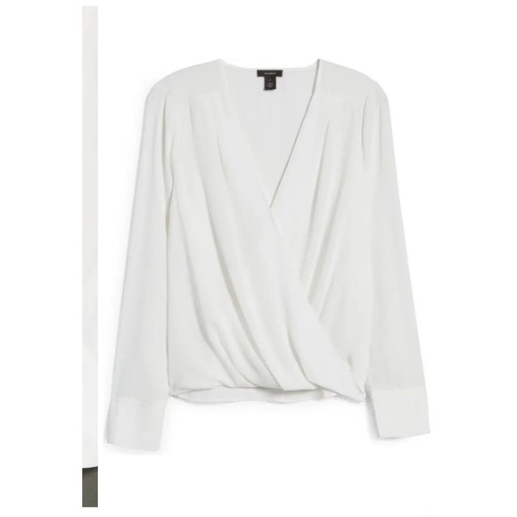NWT Halogen Cross Faux Wrap Front White Women XXL Long sleeve Modern Blouse - Picture 2 of 10